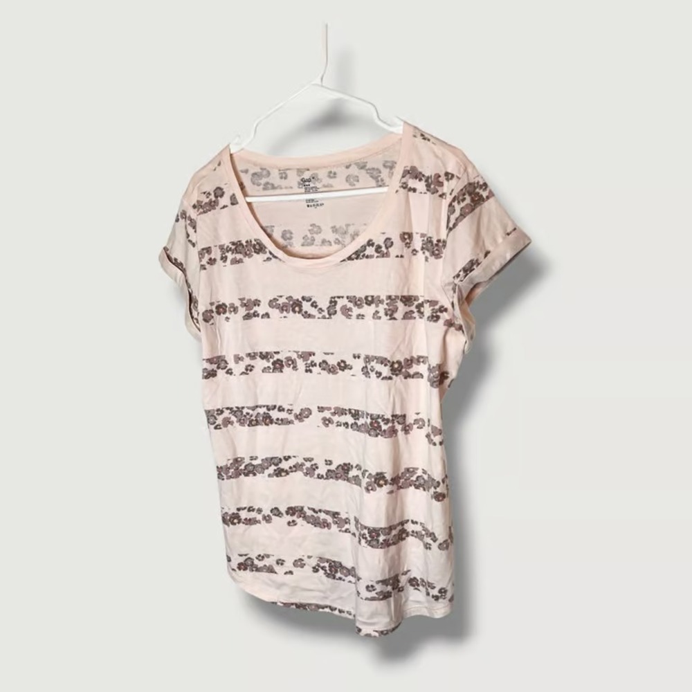 GAP Factory Pink Floral Striped Tee Shirt Size Medium